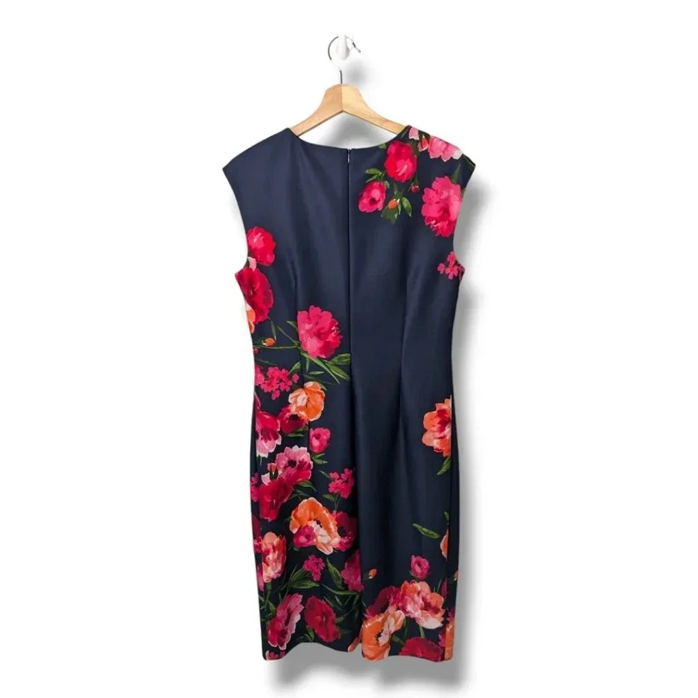 Vince Camuto Womens Floral Sheath Dress Sleeveless Dark Navy Pink Red Size 12 - Picture 4 of 12